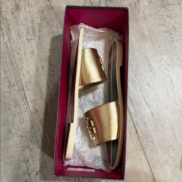 TORY BURCH - WOMEN’S GOLD LOGO JELLY SLIDE - SIZE 8 - Picture 7 of 9
